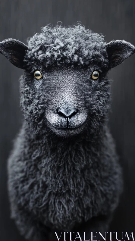 AI ART Black Wool Sheep Close-up