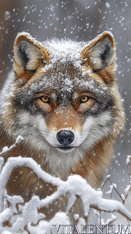 AI ART Wolf with Snowy Fur and Intense Gaze