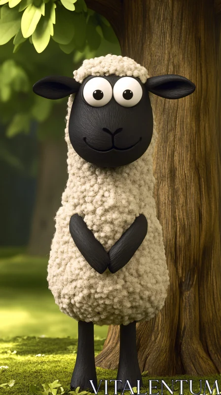 AI ART Cartoon Sheep by Tree