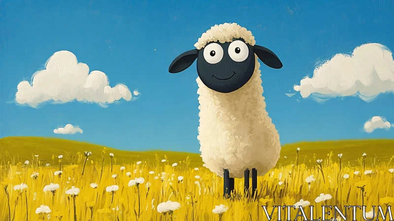 AI ART Playful Sheep in Blooming Pasture Art