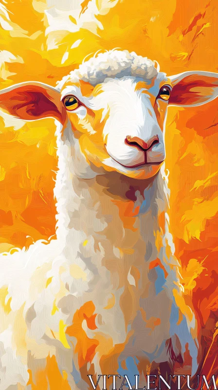 AI ART Artistic Sheep Against Fiery Background