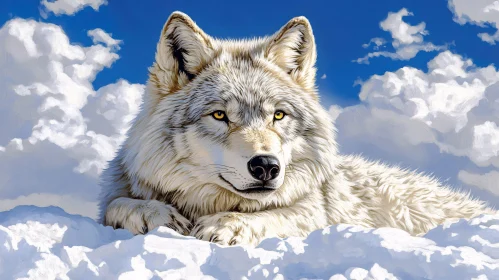 Wolf Resting in the Clouds AI Image