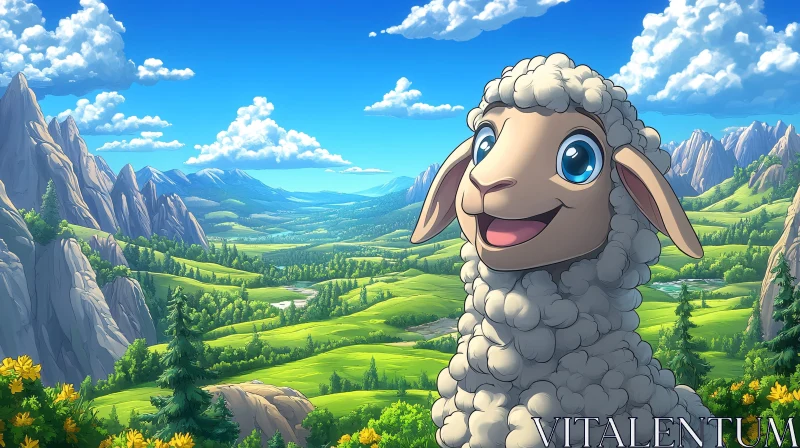 AI ART Animated Sheep in Scenic Hills