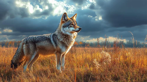 Wild Fox in Expansive Grassland