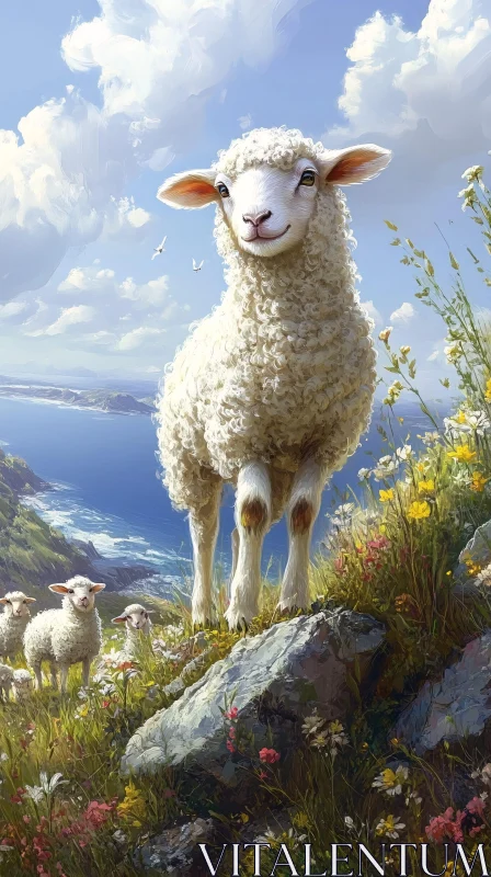 AI ART Sheep in a Picturesque Landscape