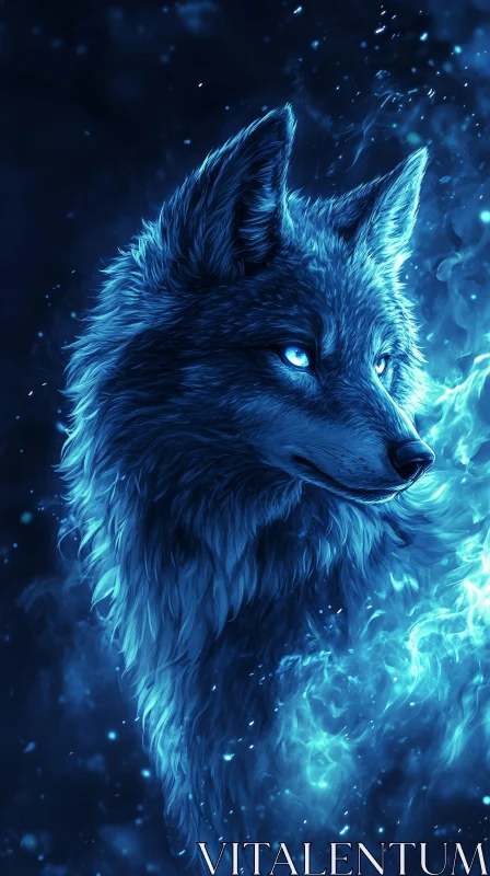 AI ART Ethereal Wolf with Blue Aura