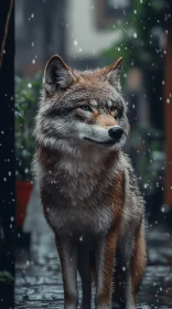 Urban Wolf in Winter Scene