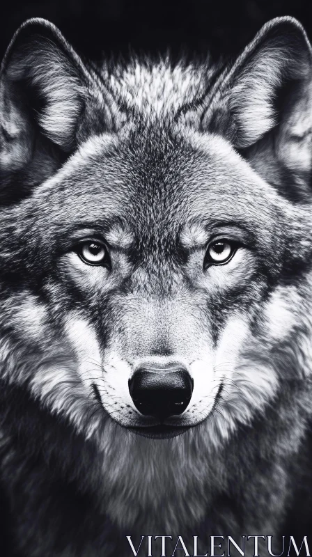 AI ART Wolf Stare in Black and White