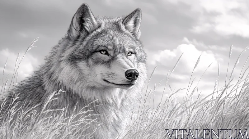 AI ART Wolf Illustration in Black and White