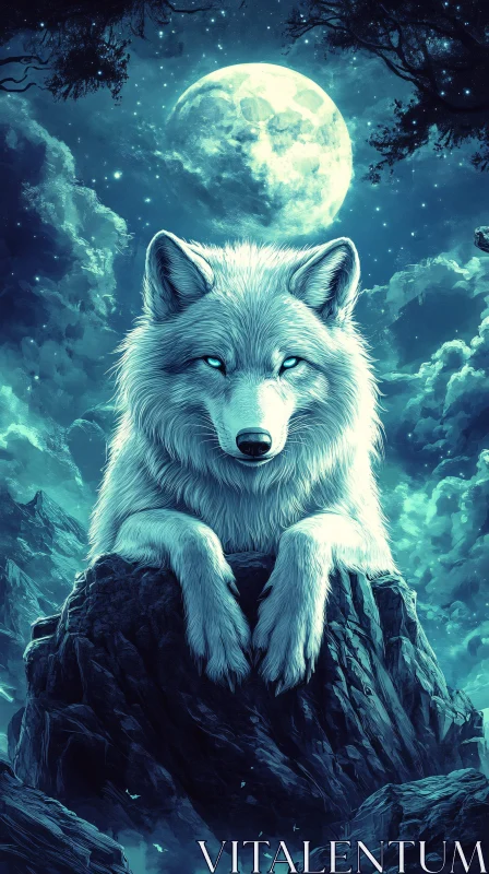 AI ART Mystical Night Wolf