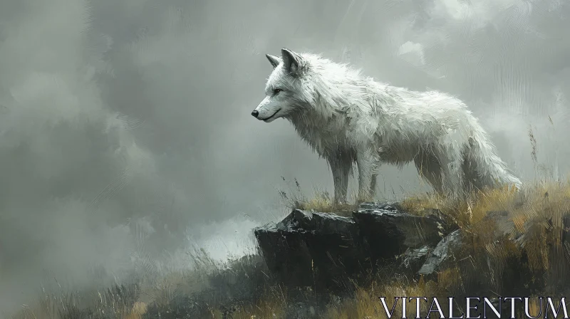 AI ART Solitary Wolf Amidst Mist