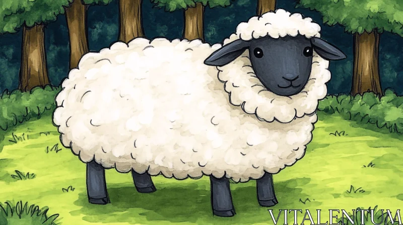 AI ART Cute Sheep Illustration in Nature