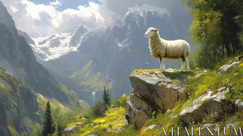 AI ART Serene Mountain Scene with Sheep