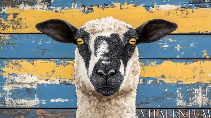 AI ART Sheep Portrait with Textured Backdrop