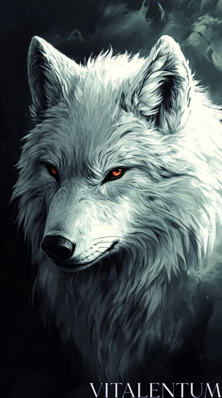 AI ART White Wolf with Intense Gaze