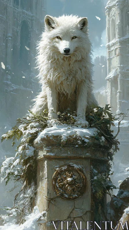 Wolf on Snowy Pedestal