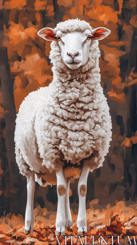Sheep Amidst Autumn Leaves