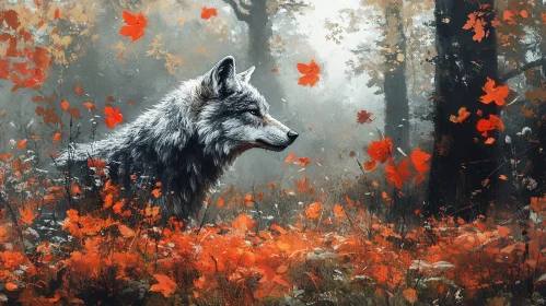 Wolf Amidst Autumn Leaves