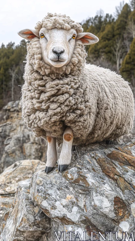 AI ART Woolly Sheep on Rough Rocks