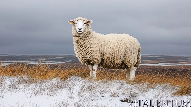 AI ART Wintry Landscape with Sheep