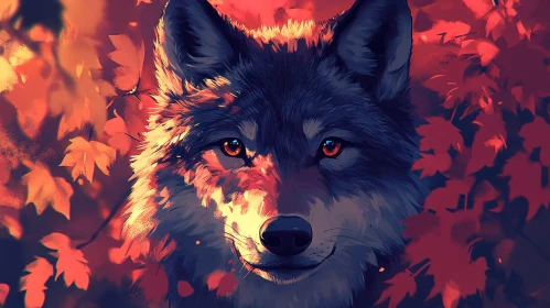 Wild Wolf in Autumn Foliage AI Image