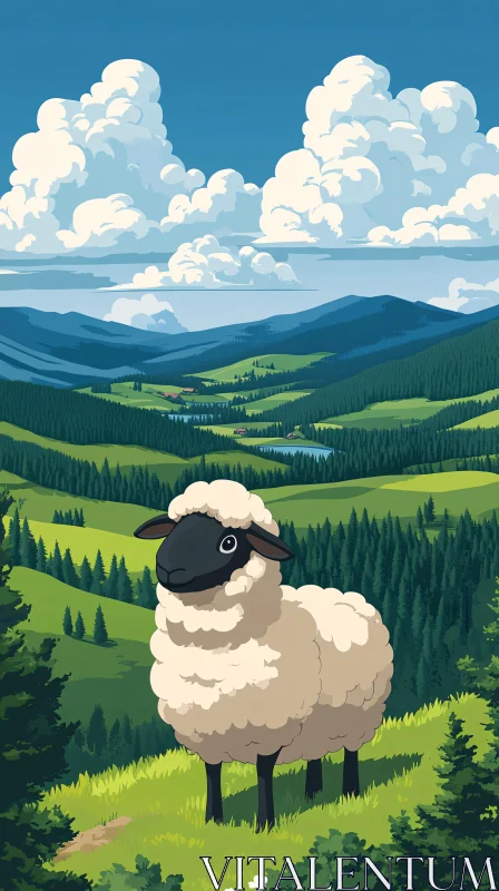 AI ART Idyllic Pasture with Sheep