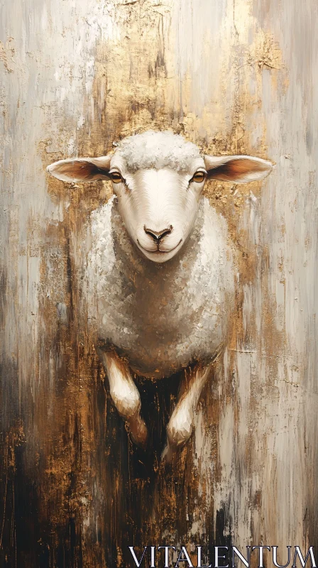 Artistic Sheep with Gold Textures AI Image