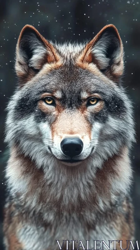 AI ART Wolf Staring in Winter Forest