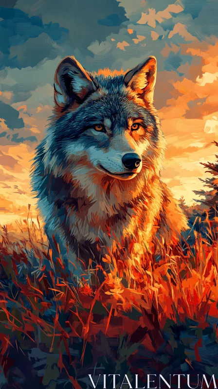 AI ART Wolf Portrait at Sunset