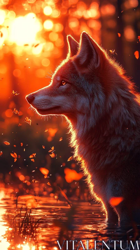 AI ART Wolf in Sunset