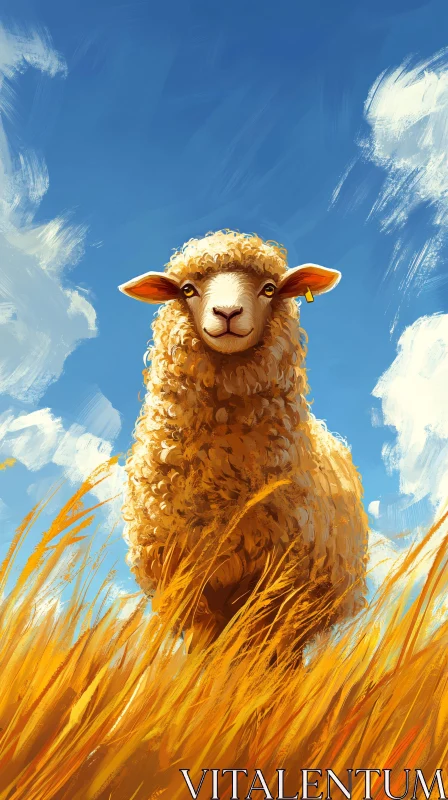 Pastoral Sheep in Sunny Meadow AI Image