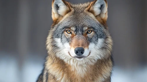 Intense Amber-eyed Wolf in Snow
