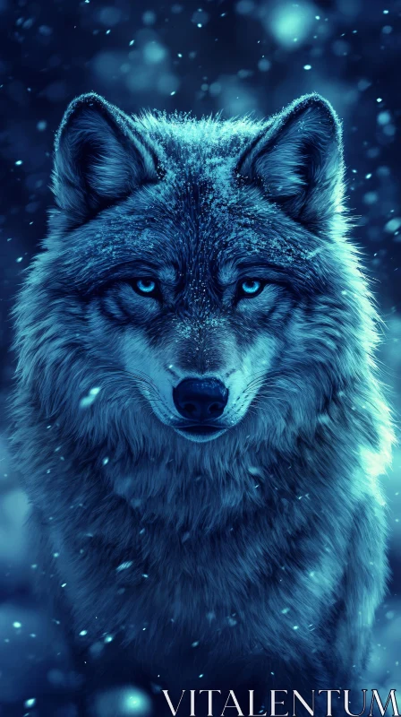 AI ART Wolf with Blue Eyes in Snow