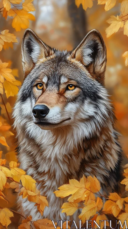 AI ART Wolf Among Golden Autumn