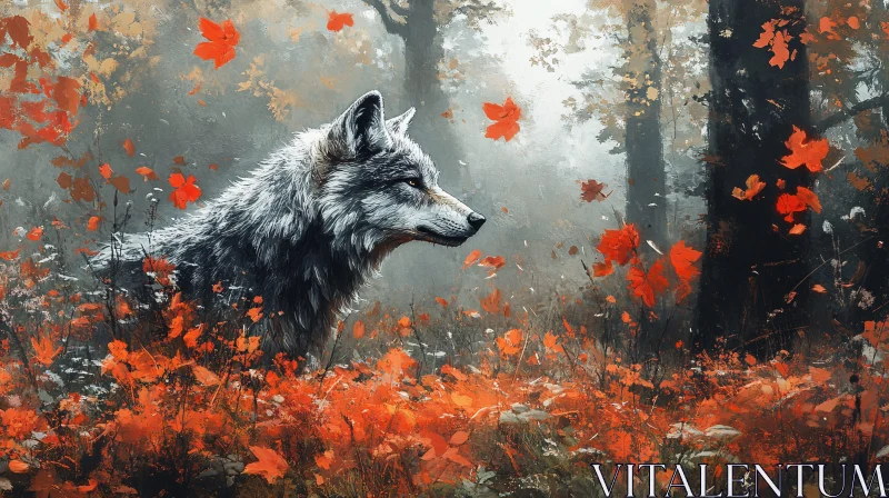 AI ART Wolf Amidst Autumn Leaves