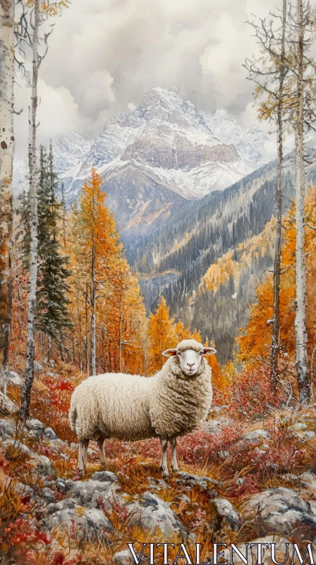 AI ART Peaceful Sheep Amidst Autumn Colors