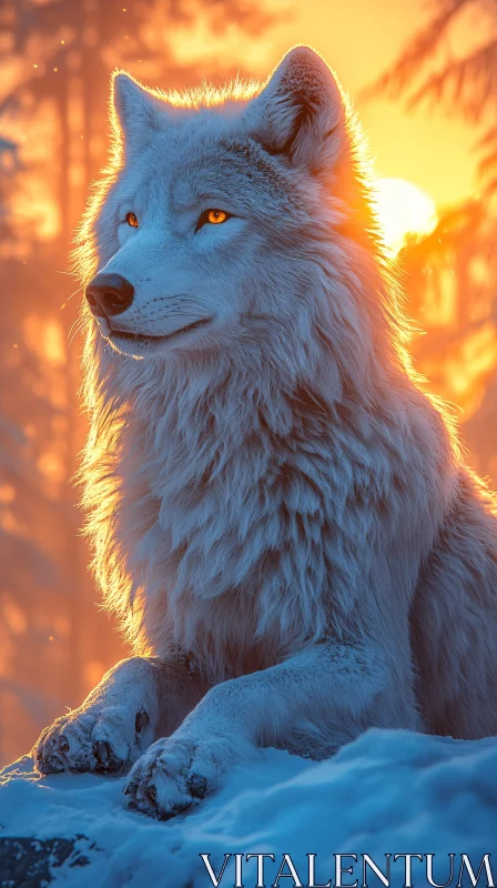 AI ART Wolf in Snowy Sunset