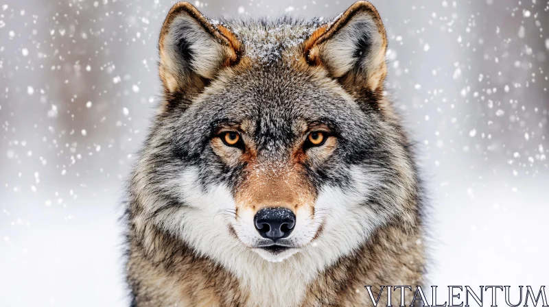 Wild Wolf in Winter Snowfall AI Image