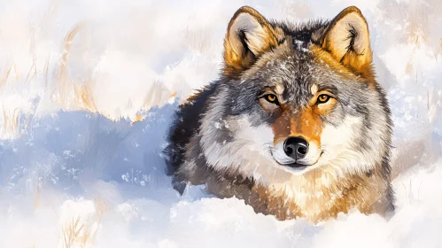 Regal Wolf Painting in Winter Landscape