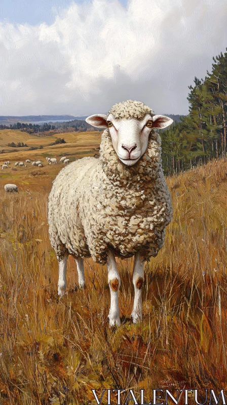 Rustic Sheep and Rolling Hills AI Image