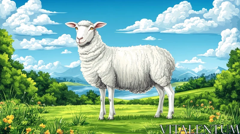 AI ART Peaceful Sheep Landscape