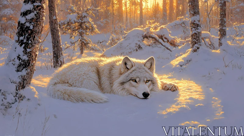 AI ART Tranquil Wolf in Snowy Forest