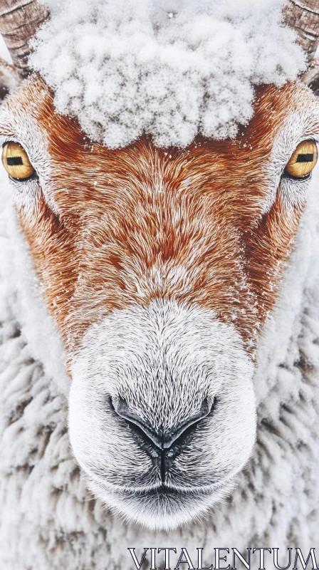 AI ART Wintry Sheep Face Close-Up