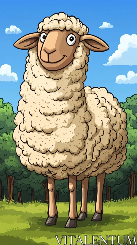 AI ART Friendly Cartoon Sheep Illustration