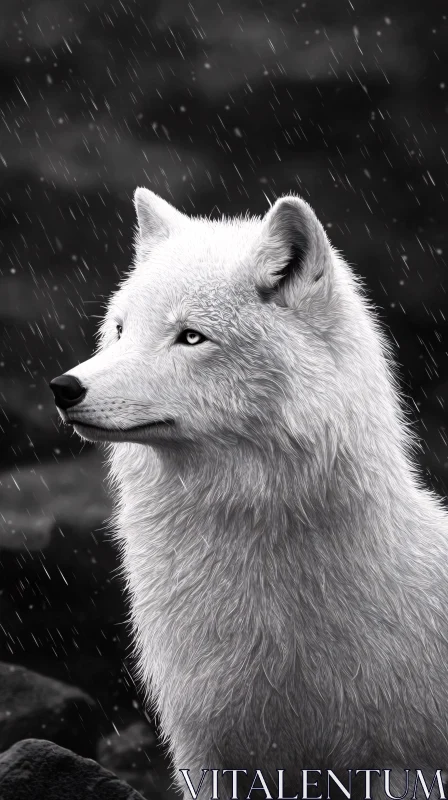 Majestic Wolf in Monochrome Rain