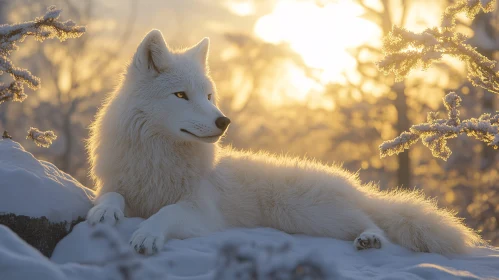 White Fox in Golden Glow