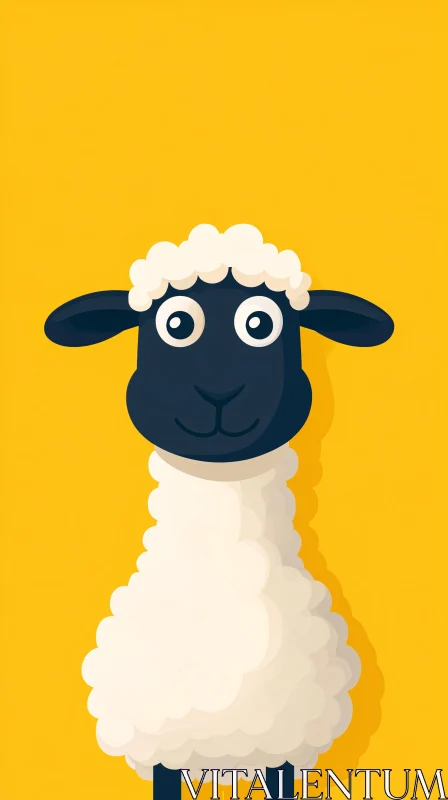 Cartoon Sheep on Yellow Background AI Image