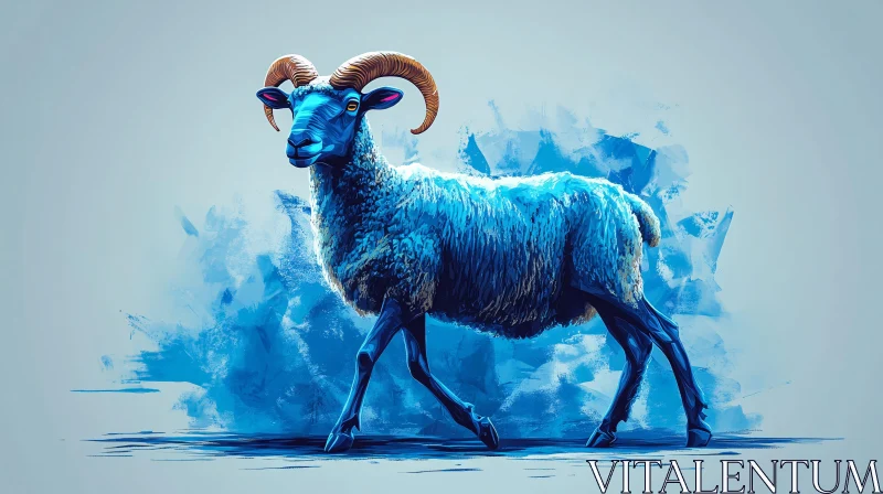 AI ART Abstract Ram in Blue