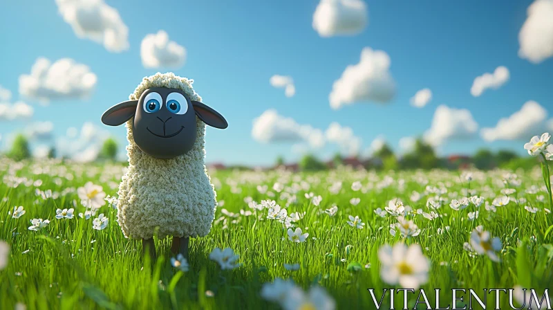 AI ART Cute Sheep in a Flowering Meadow