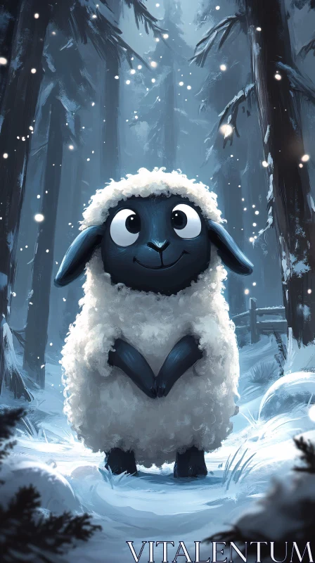 AI ART Cute Sheep Amidst Winter Landscape